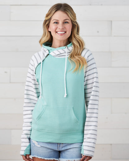 Ladies Stripe Double Hooded Sweatshirt
